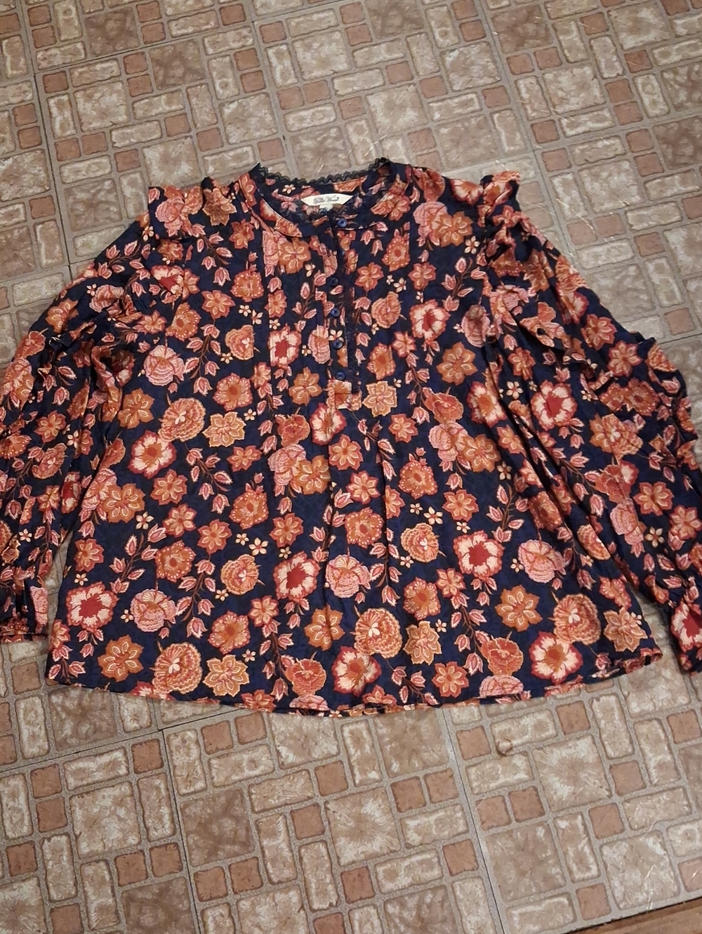 The Pioneer Woman Navy Floral Button-Front Blouse Xlarge